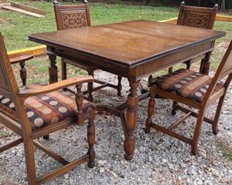 Ornate Oak Dining Table with Chairs