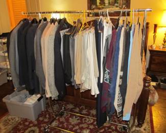 Suits (size 44L), Pants (40x34), Shoes (size 11-12), Shirts (size L-XL)