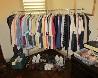 Suits (size 44L), Pants (40x34), Shoes (size 11-12), Shirts (size L-XL)