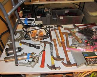 Lots of tools of every kind from a lifetime of collecting. Stanley, Craftsman, Ryobi, Black n Decker, Husky, Duracraft, and more. Lots of power tools, hand tools, cabinets, tool cabinets, VTG items, yard tools, and more!