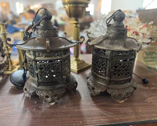 Vintage Japanese cast iron electrified lanterns