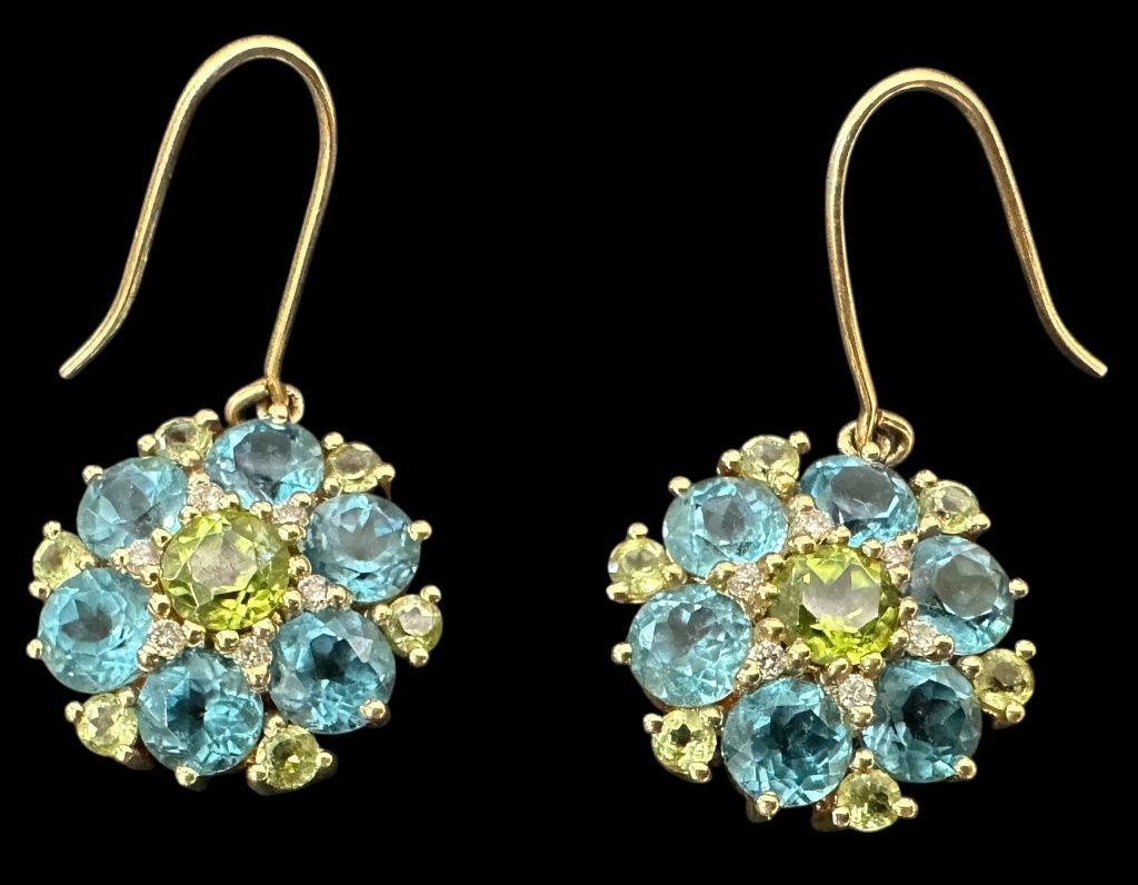 14K Marked Dangle Flower Earrings