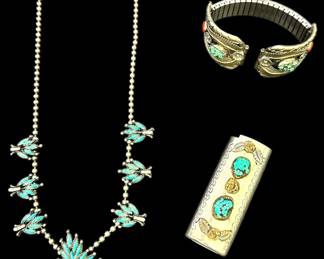 Silver Tone and Turquoise Accessories
