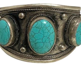 Silver Tone Turquoise Cuff Bracelet