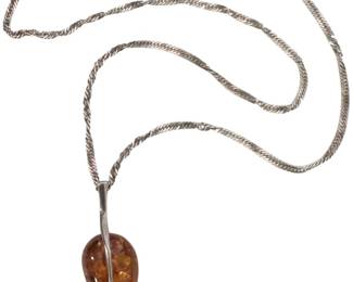 Amber Leaf 925 Silver Pendant Necklace