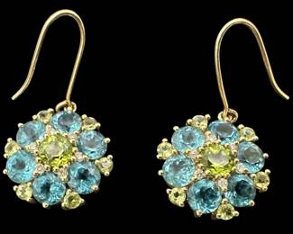 14K Marked Dangle Flower Earrings