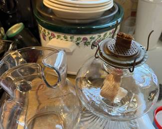 Crock pot, oil lamp, pitcher