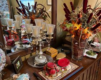 Vintage Marble Candelabra, florals