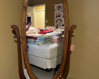Cheval Mirror, Queen Mattress Set, Linens