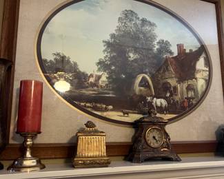 Framed countryside print, accessories