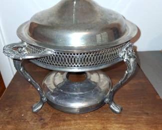 Vintage silver warming dish.  Missing glass dish.  