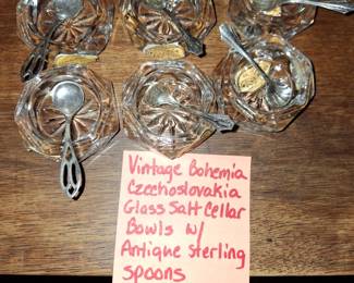 Vintage Crystal salt holders with mini spoons.