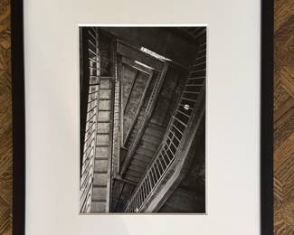 Framed Black & White Photograph of Stairwell. Measures 17.25" x 21.25" Overall.