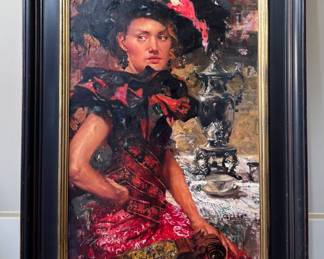 "The Young Debutant" Oil on Canvas Signed by Artist Jeffrey Watts. Photo 1 of 2.