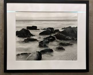 "Big Sur" Framed Black & White Photograph. Measures 25.5" x 21.5" Overall.