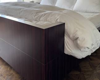 Michael Vanderbyl for Decca Home King Size Soma Bed in 603 EV Ebony Finish.  Pictured with Frette & Dea Bedding. Measures 81.5" W x 85.5" D x 45.5" H. Photo 2 of 8.