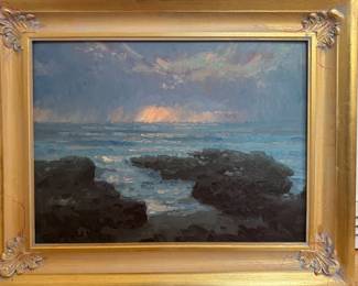 "Where The End is Just The Beginning," Oil on Canvas Signed by Artist Gregory Packard. Canvas Measures 24" W x 18" D Framed in 22 K Gold Gilt Frame.