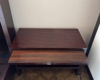 Bolier & Company by Decca Home Bedside Tables in 0405 Qtr Cut Macassar Ebony EV Veneer With Pull Out Tray. Each Measures 36" W x 17.75" D x 22.5" H. Photo 3 of 4.