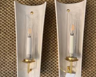 Pair of Christopher Spitzmiller Large Ceramic Sconces. Each Measures 18" H x 8" Wide (At Top) by 4.5" D. Photo 1 of 2.