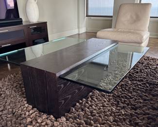 Contemporary Wood & Glass Coffee Table. Measures 48" W x 48" D with 16.5" H. Photo 1 of 4.
