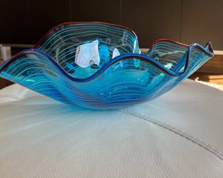 Hand-Blown Glass Bowl in the Style of Chihuly - 2 Available. Large Measures 18" x 13" x 6.5" H. Medium Measures 14" x 11.5" x 6" H. Photo 1 of 3.