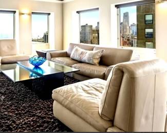 Roche Bobois Leather Slipper Chairs and Two-Seat Sofa. Photo 2 of 10.