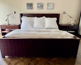 Michael Vanderbyl for Decca Home King Size Soma Bed in 603 EV Ebony Finish.  Pictured with Frette & Dea Bedding. Measures 81.5" W x 85.5" D x 45.5" H. Photo 1 of 8.