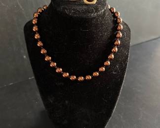 Chocolate pearl necklace and earrings