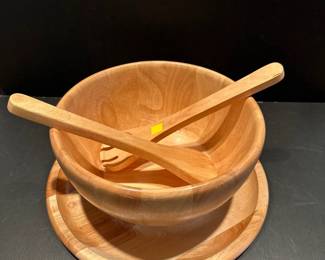 Wooden salad bowl and plate