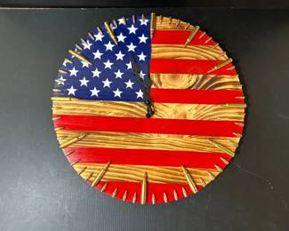Rustic American flag wall clock
