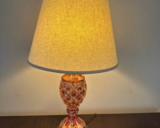 Red cut-to - clear cranberry glass table lamps