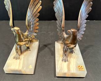 Art deco onyx and bronze eagle bookends