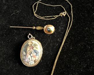 Cameo necklace, pendant and stick pin