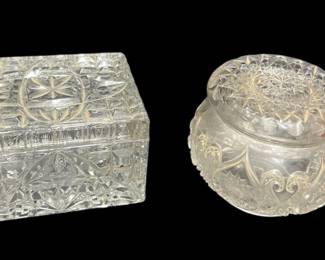 Pair of Vintage Cut Glass Vanity Boxes
