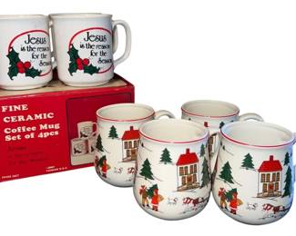 Two Sets Vintage Christmas Coffee Mugs