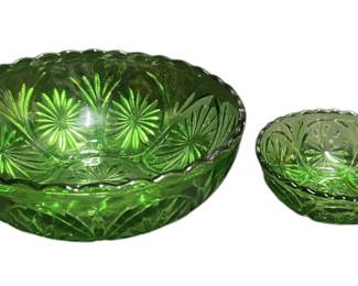 Vintage Green Daisy Button Glass Bowls