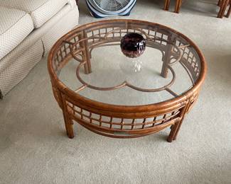 VTG Round Tattan & Glass Table