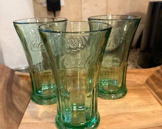 3 large Coca-Cola glasses