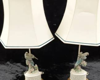 Bisque Porcelain Bird Lamps Pair