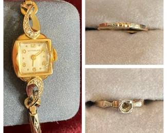 Antique Diamond And 14 KT Watch Plus 14 KT Rings For Repair