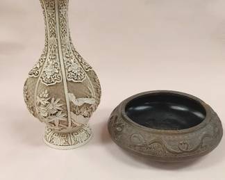 Ivory Dynasty Vase And Dragon Ikebana Bowl