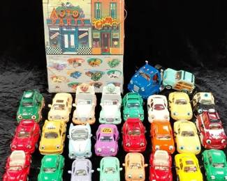 Chevron Toy Car Collection and cardboard garage