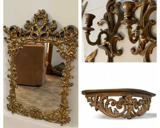 Resin Framed Mirror Shelf And Candlestick Set