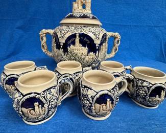 Vintage West German Punchbowl and Glassware Set