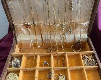 Box Of Gold Toned Jewelry And Gold Plated Size 9 Ring