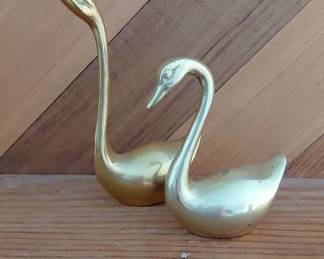 Dainty Brass Swan Pair