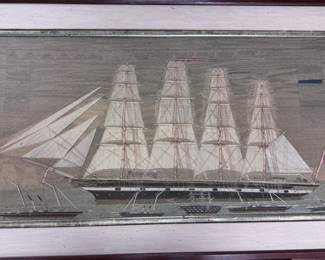 Tall Ships Framed Fiber Artwork Embroidered