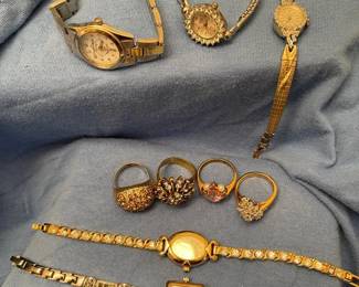 Vintage Diamond Watch, Costume Rings And Watches
