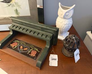 Vtg Painted Wall Shelf, Cast Iron Twine Holder 