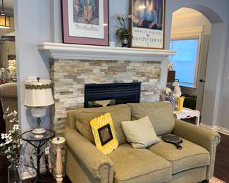 Pier 1 Metal Bird Table, Vintage Lamp, La-Z-Boy Loveseat 